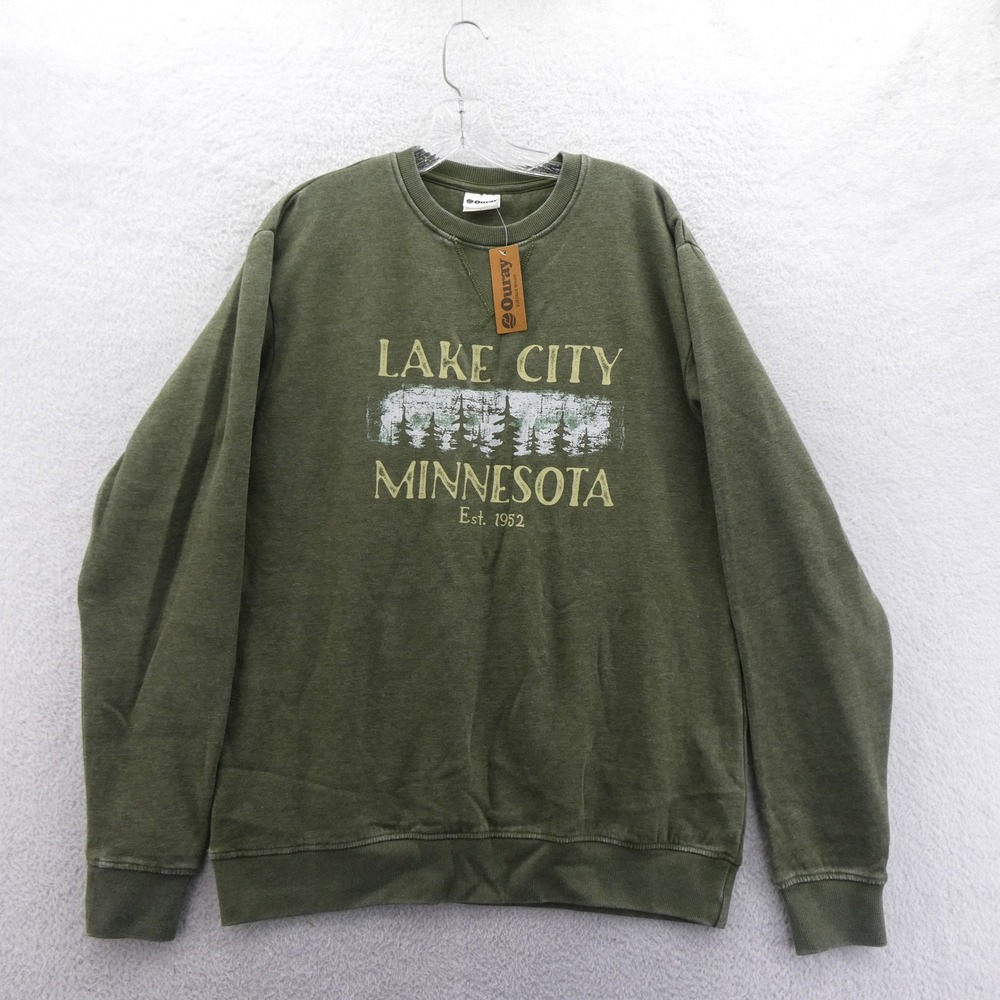 Ouray Sweatshirt Women Large Lake City‎ Minnesota Green Vintage Wash Pullover